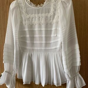 Ted Baker London White Pleated Blouse with Lace Detail